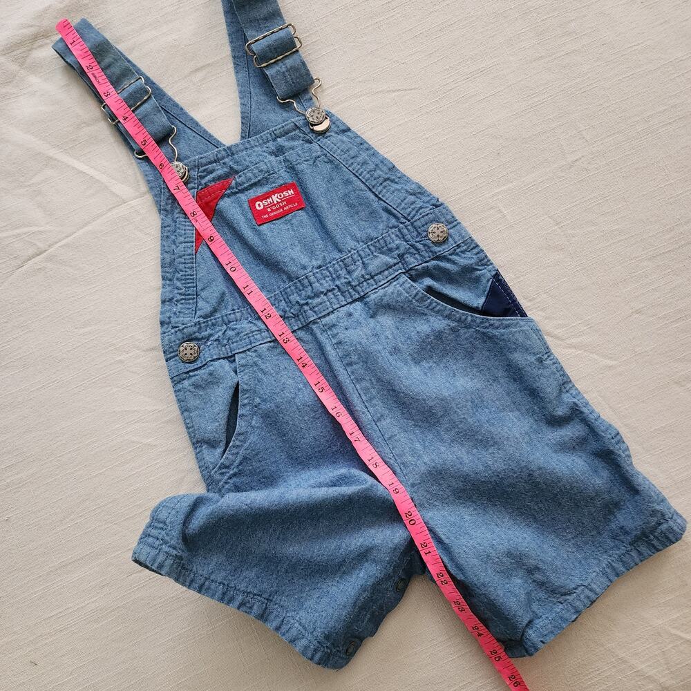 Vintage Oshkosh Chambray Red Patch Shortalls 4y - Picture 5 of 8